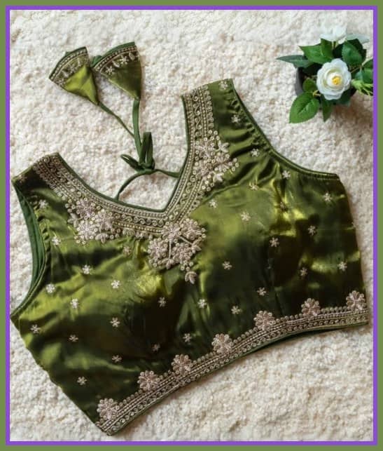 BHAGYASHRAY Silk Readymade with Pad Sweetheart Neck Women's Blouse ( Lime Green )