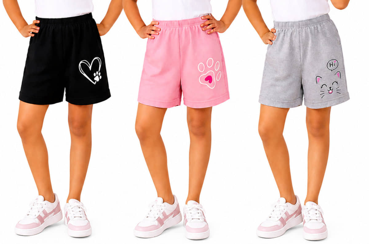 CRAZYON Pack of 3 Girls Cotton Shorts ( Multicolor )