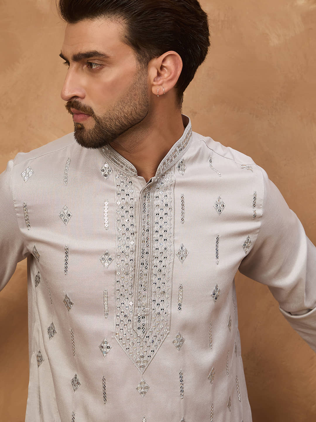 Ethnic Bay Blended Embroidered Regular Kurta For Men ( Grey ) - Kurtas & Kurta Sets | Buy online on ZillyBuy