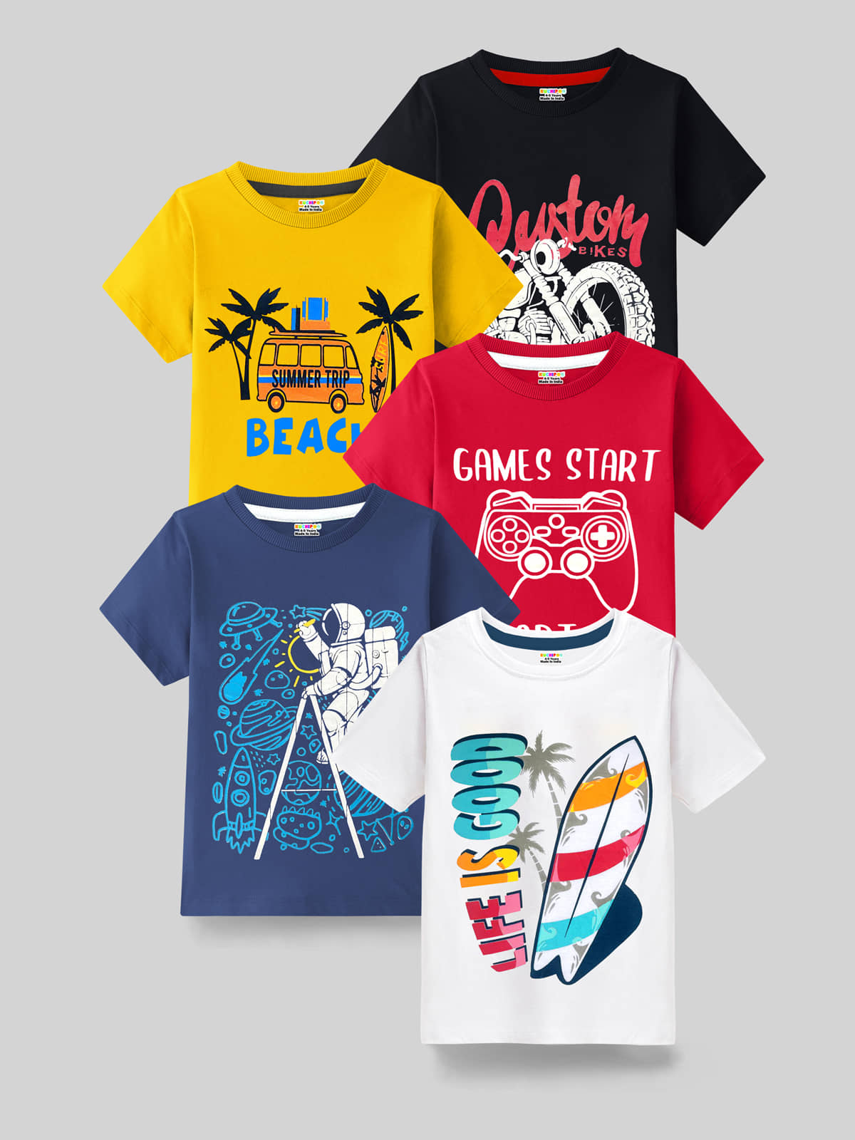 Kuchipoo Pack of 5 Boys Cotton Blend T-Shirt ( Multicolor 2 )