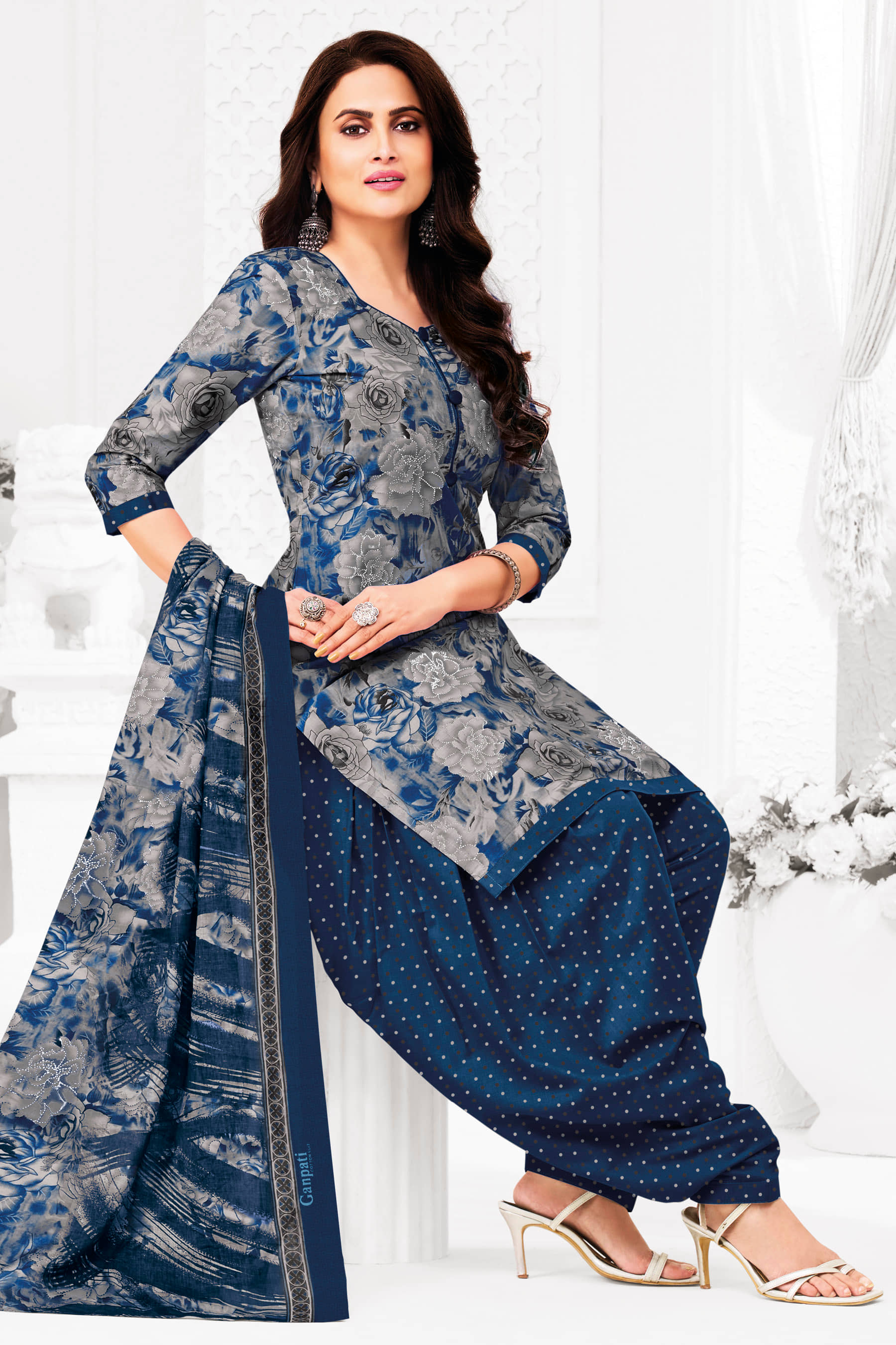 SIMMU Women Cotton Printed Straight Kurti With Patiala Salwar ( Blue )