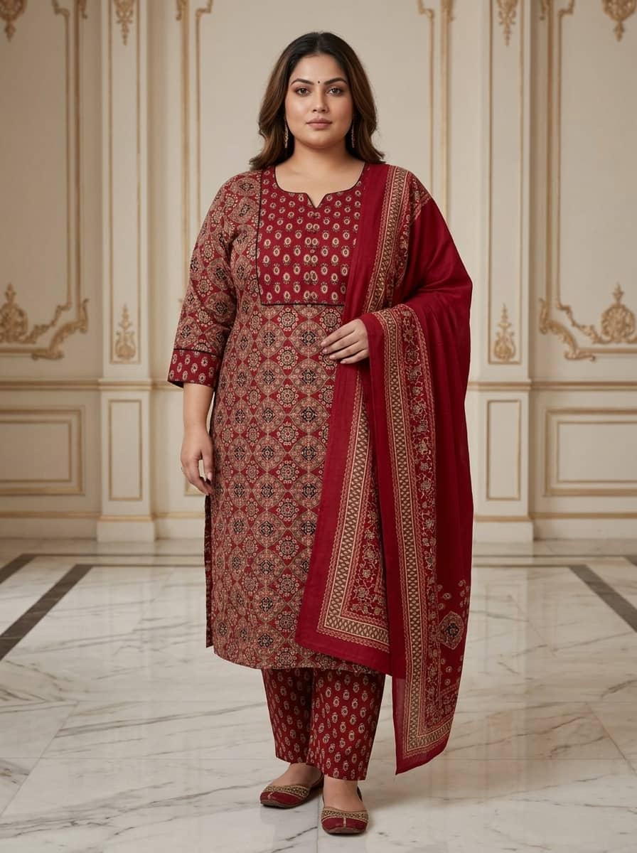 Swasti Women Cotton Printed Straight Kurti With Pants ( Maroon )