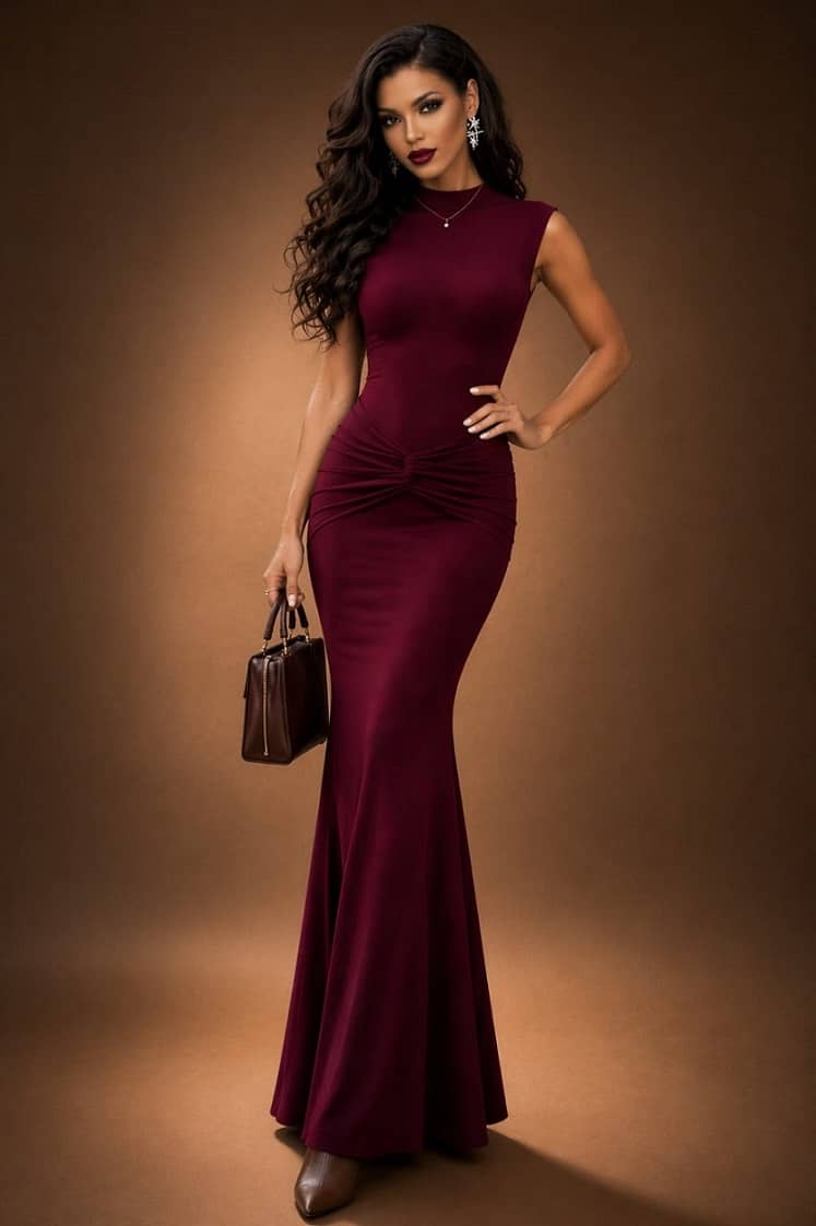 wanquila Women Lycra Bodycon Dress ( Maroon )