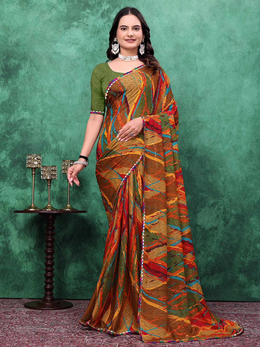 Kanooda Prints Georgette Printed Saree With Unstitched Blouse Piece ( Blue ) - Sarees | Buy online on ZillyBuy