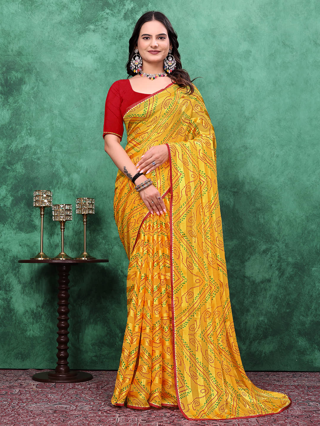 Kanooda Prints Georgette Printed Saree With Unstitched Blouse Piece ( Pink ) - Sarees | Buy online on ZillyBuy