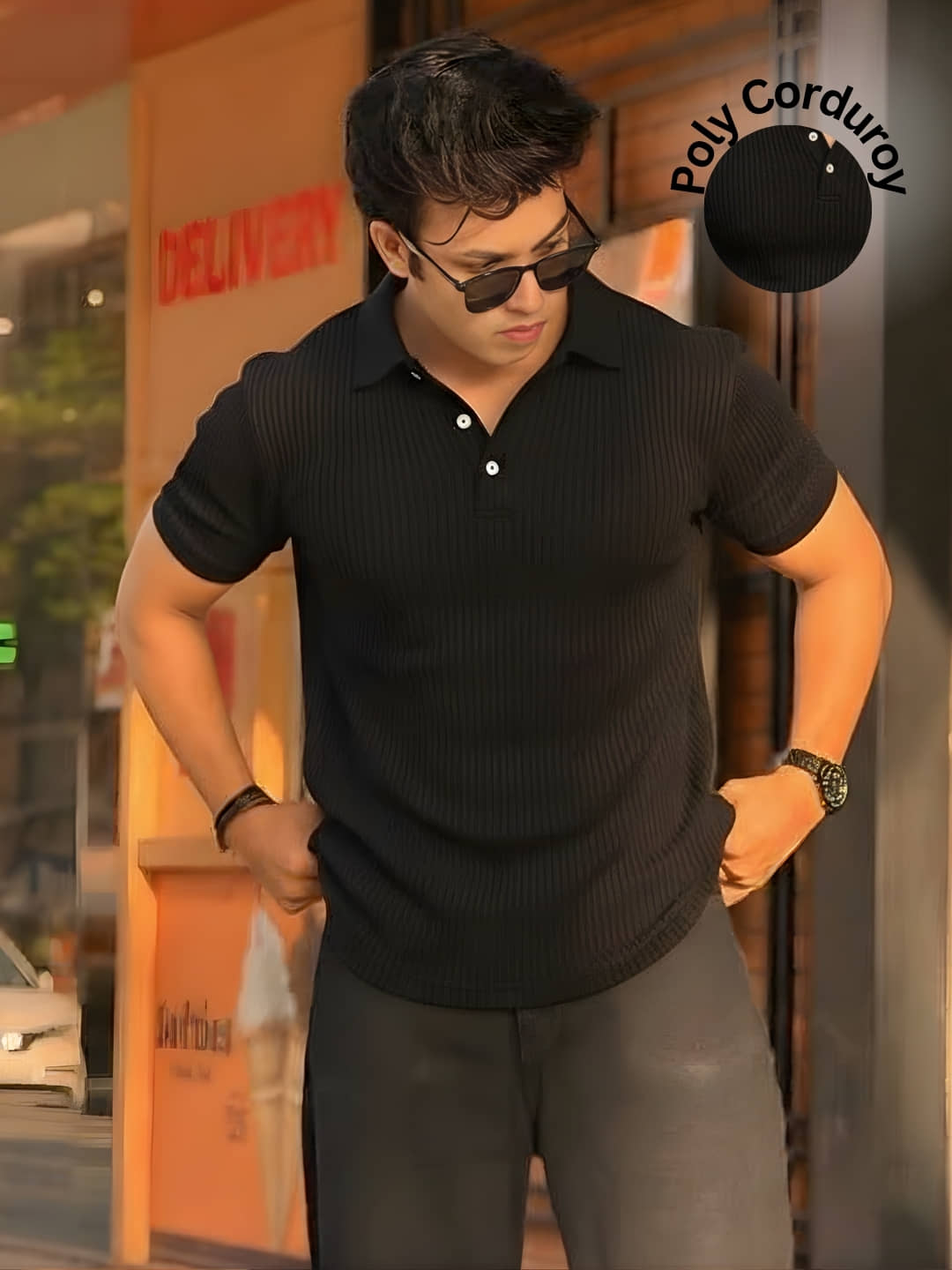 Rigo Men Polyester Regular Fit Self Design Polo T Shirt ( Black )