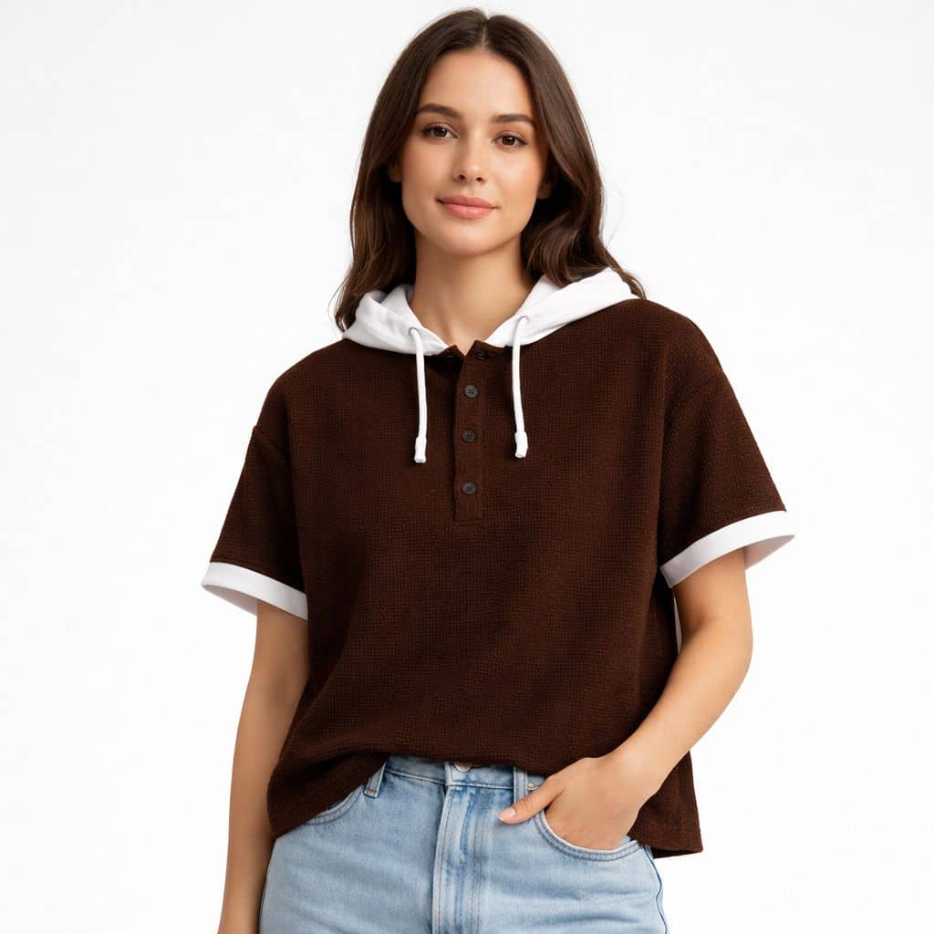 RodZen Women Poly Cotton Oversized Fit Hooded T-Shirt ( Brown )
