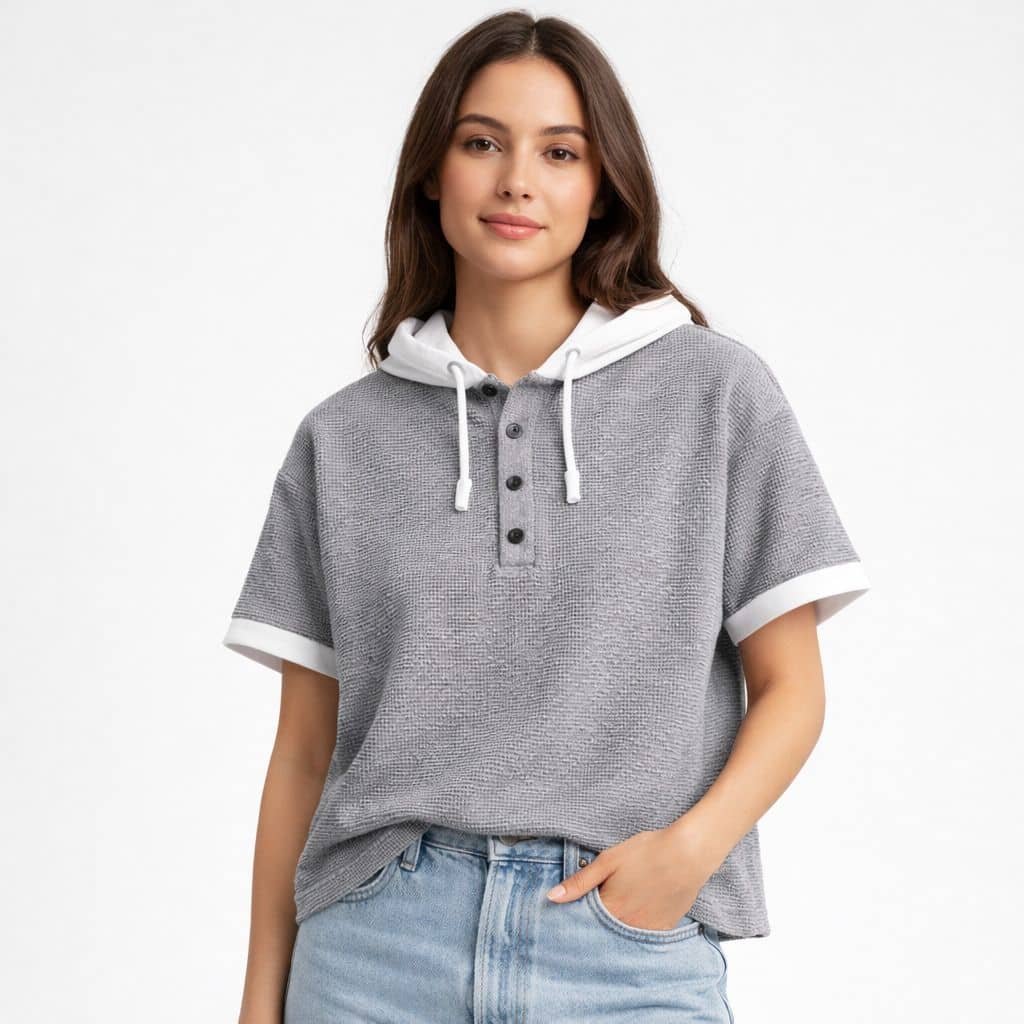 RodZen Women Poly Cotton Oversized Fit Hooded T-Shirt ( Grey )