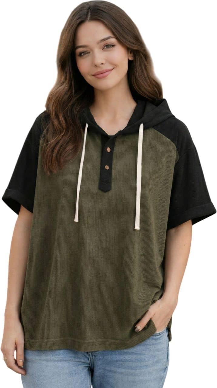 RodZen Women Poly Cotton Oversized Fit Hooded T-Shirt ( Green )