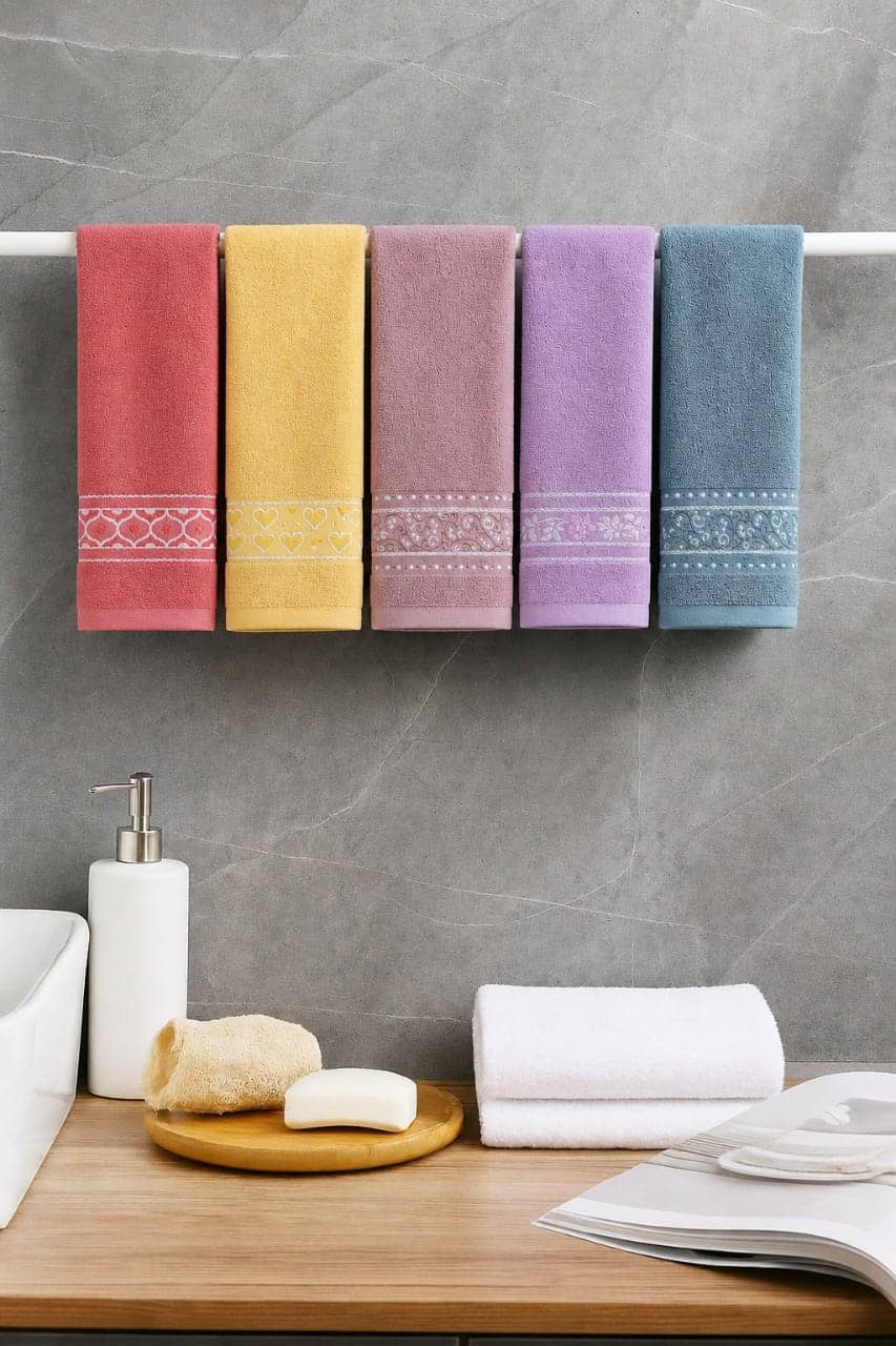 Satisfyn Pack of 5 Cotton 401-450 -GSM Hand Towel ( Assorted ) - Towels | Buy online on ZillyBuy