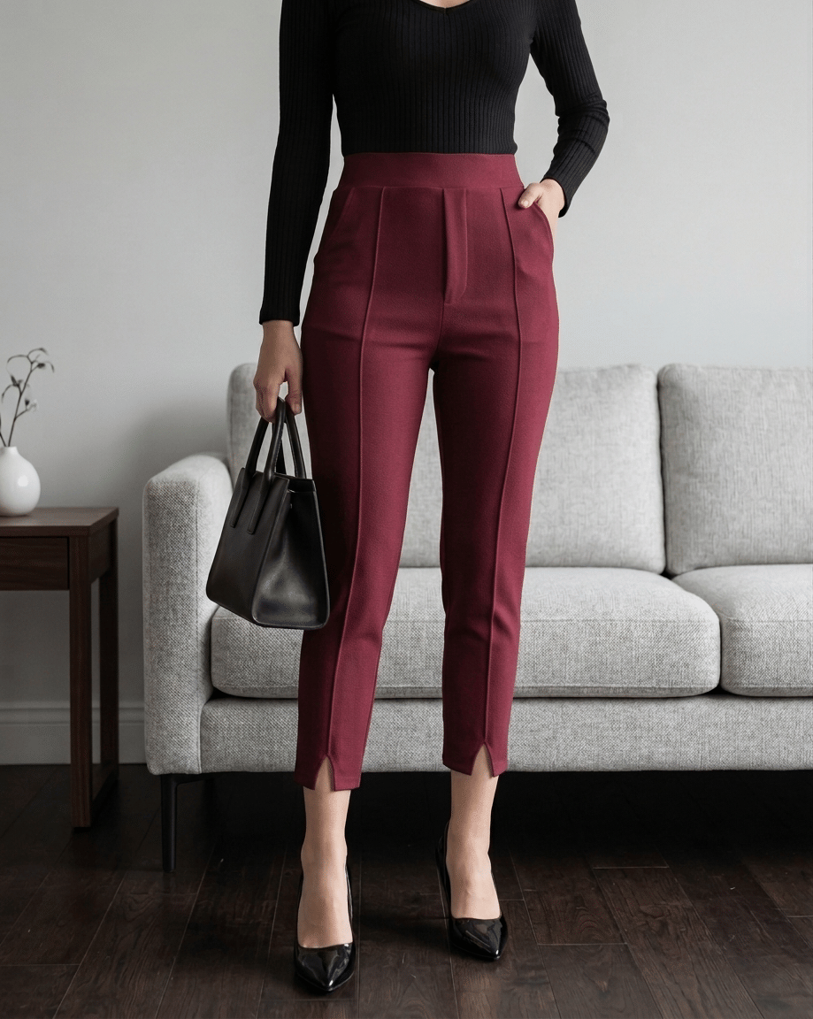 Qyaas Women Lycra Korean Trousers ( Maroon ) - Trousers | Buy online on ZillyBuy