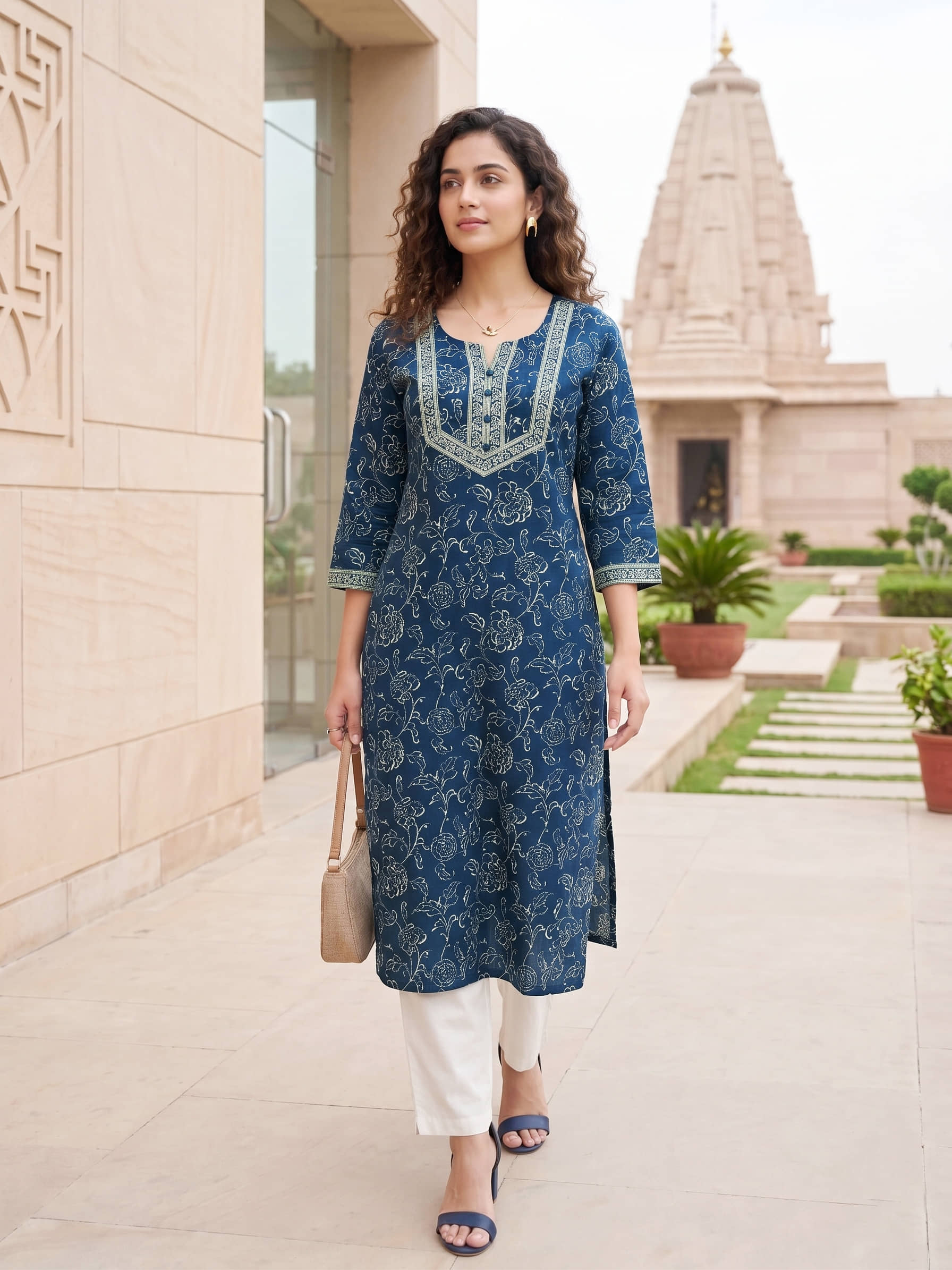Rajnandini Women 100% Cotton Printed Straight Kurti ( Blue ) - Kurtis, Tunics | Buy online on ZillyBuy
