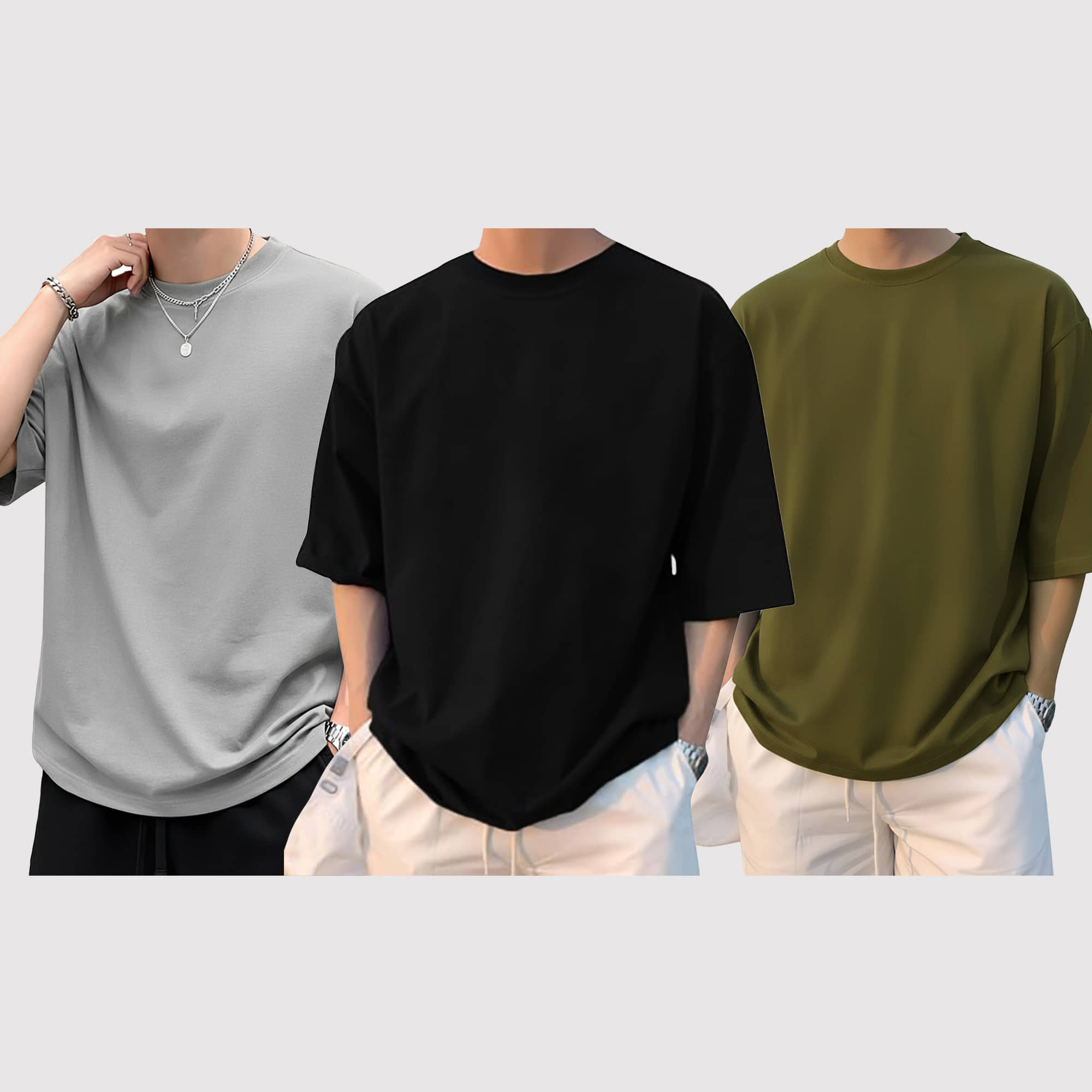 AUSK Men Cotton Blend Oversized Fit Solid T-Shirt ( Green )
