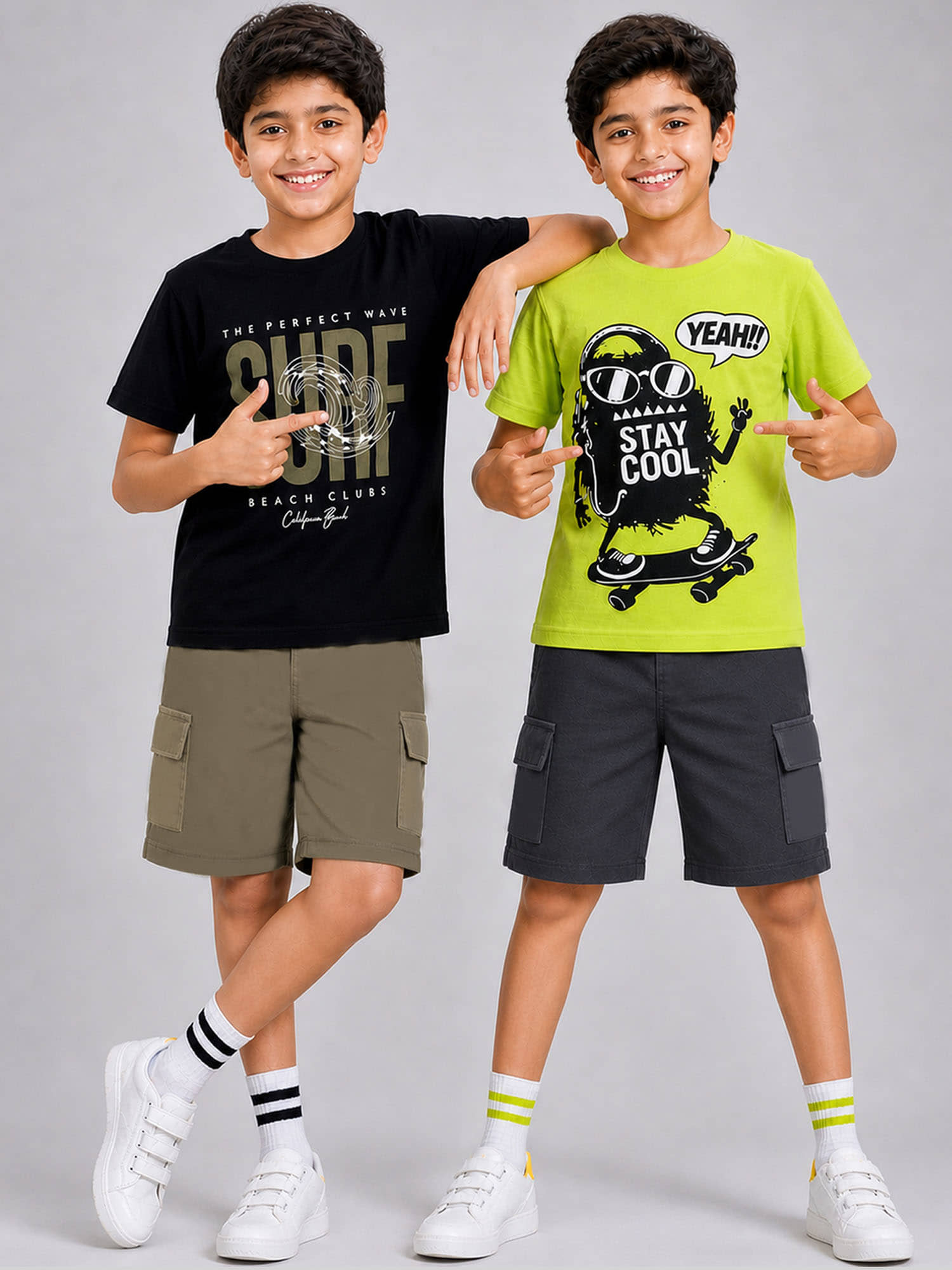 Kuchipoo Boys Cotton Blend T-Shirt & Shorts Set ( Multicolor 2 , Pack of 2 )