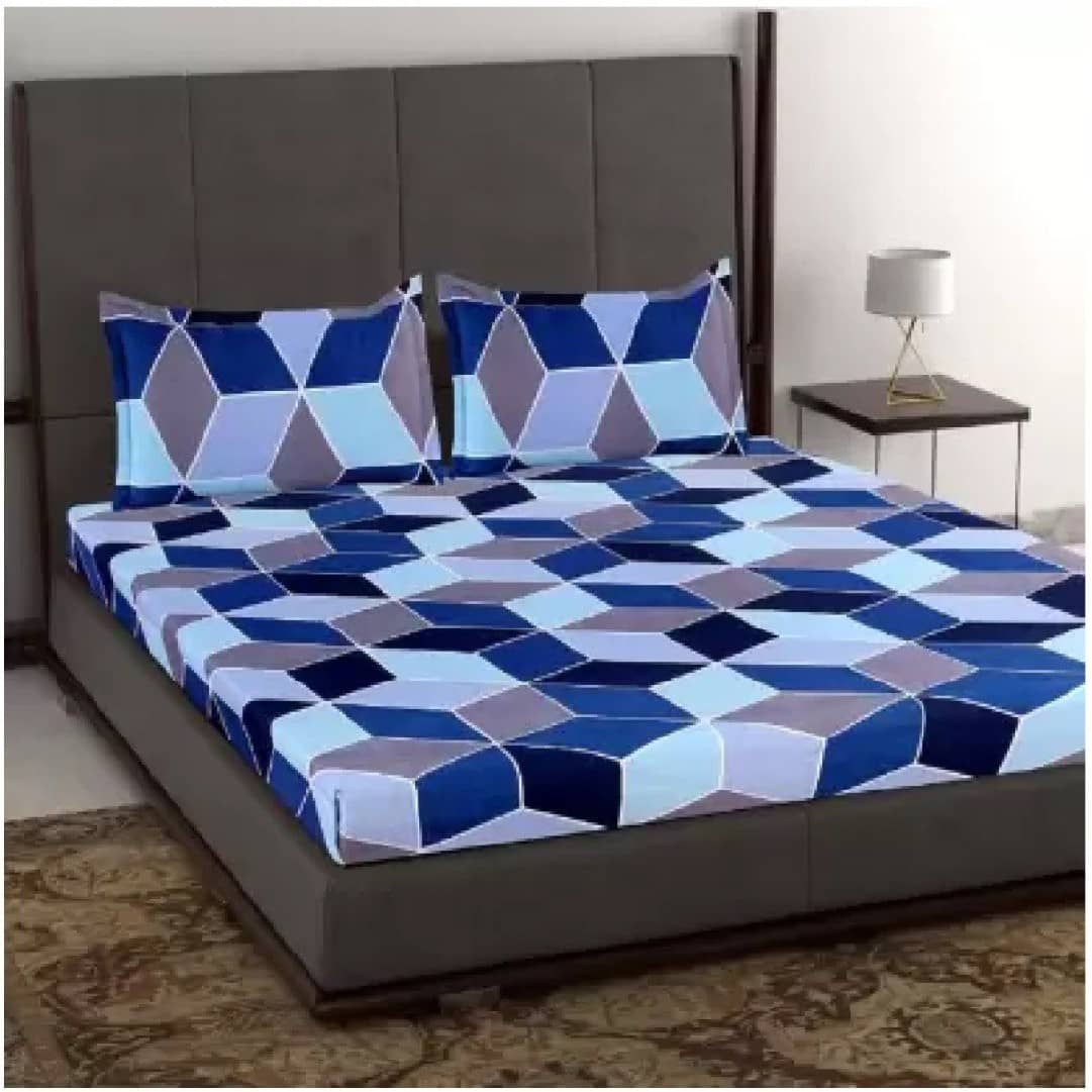 N G PRODUCTS Blue Glace Cotton 1 Double Bedsheet with 2 Pillow Covers ( 223 cm x 223 cm )