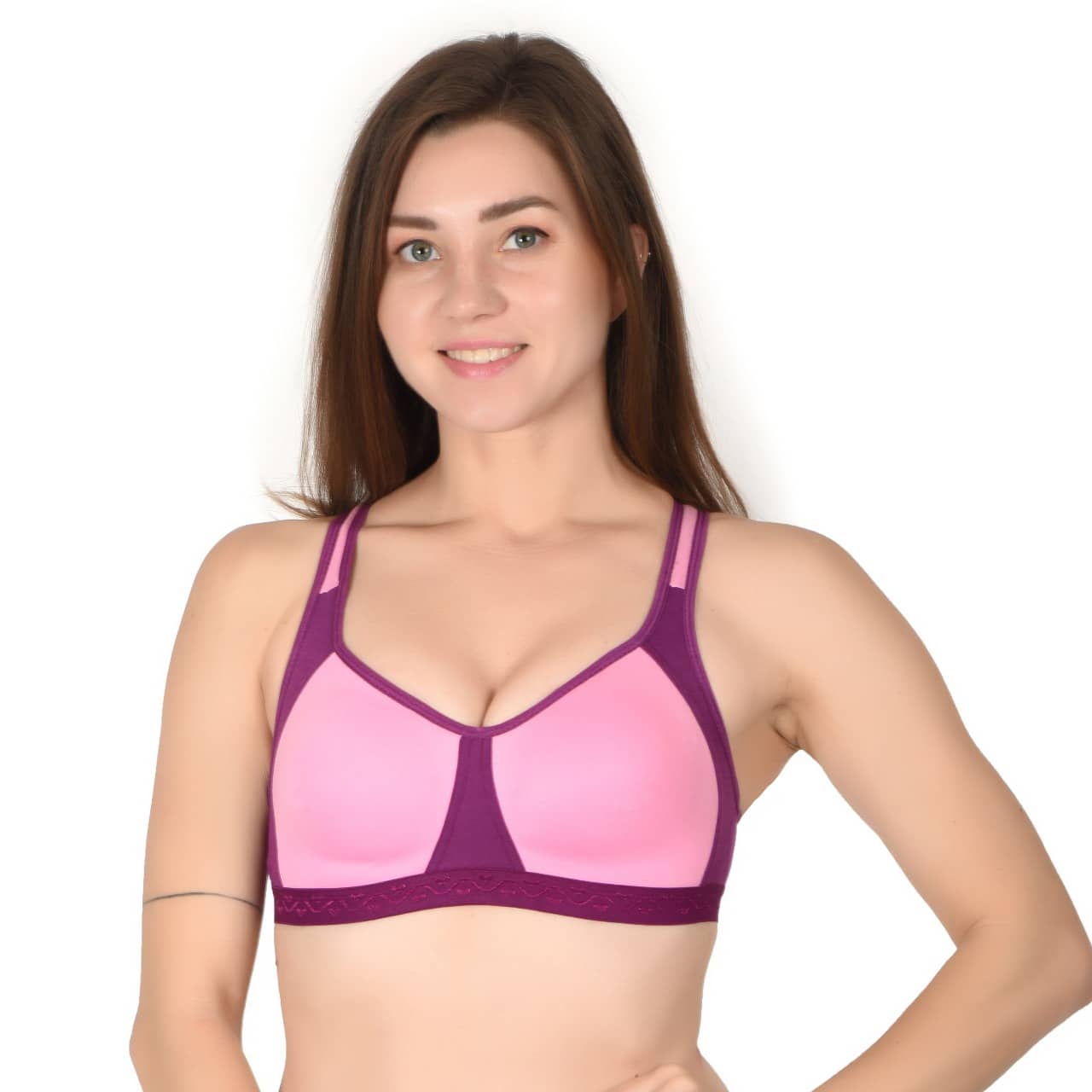 KYODO Pack of 1 Cotton Blend Non Padded Sports Bra For Women ( Pink )
