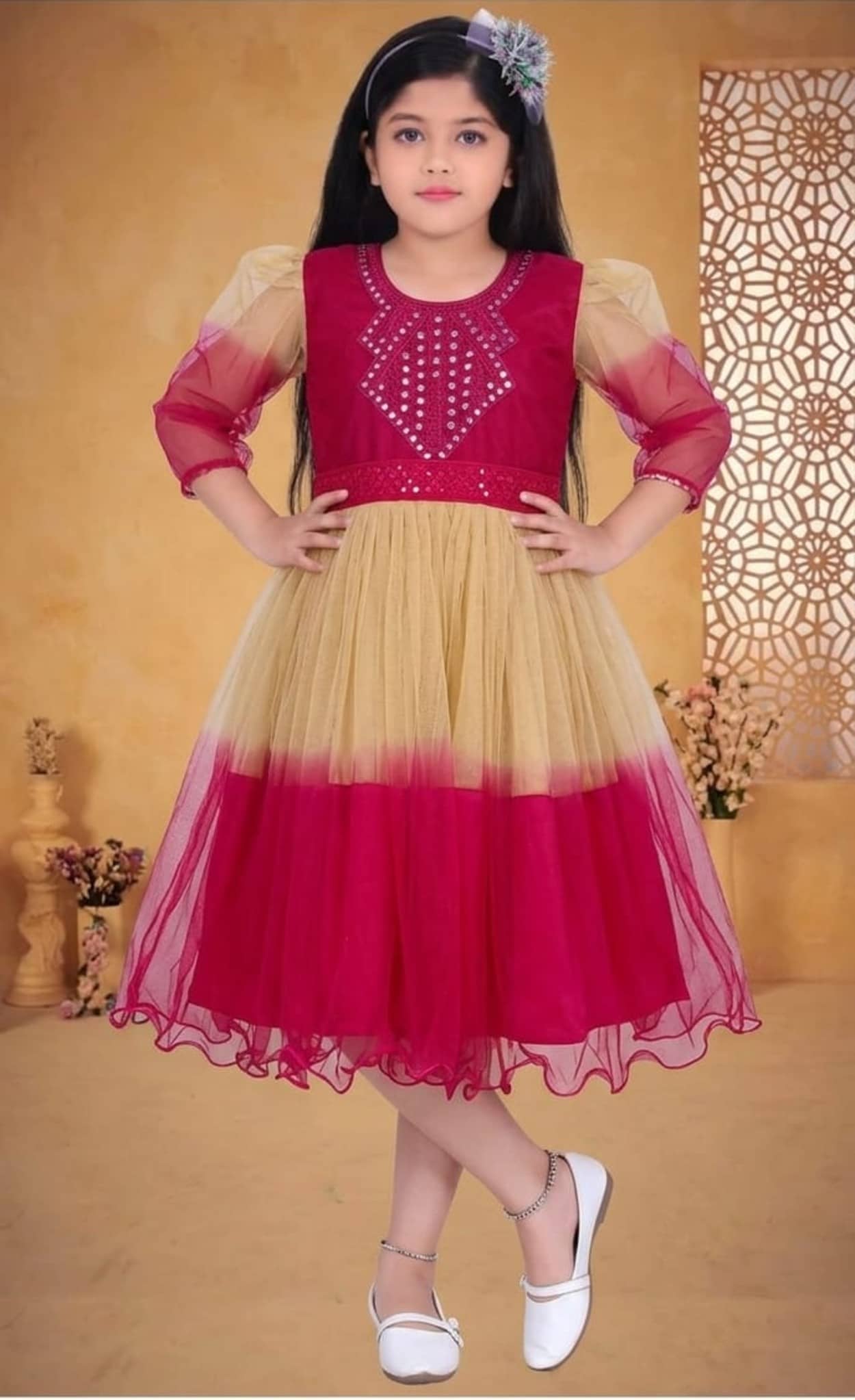 SM glob Net Frock For Girls ( Pack of 1 , Pink )
