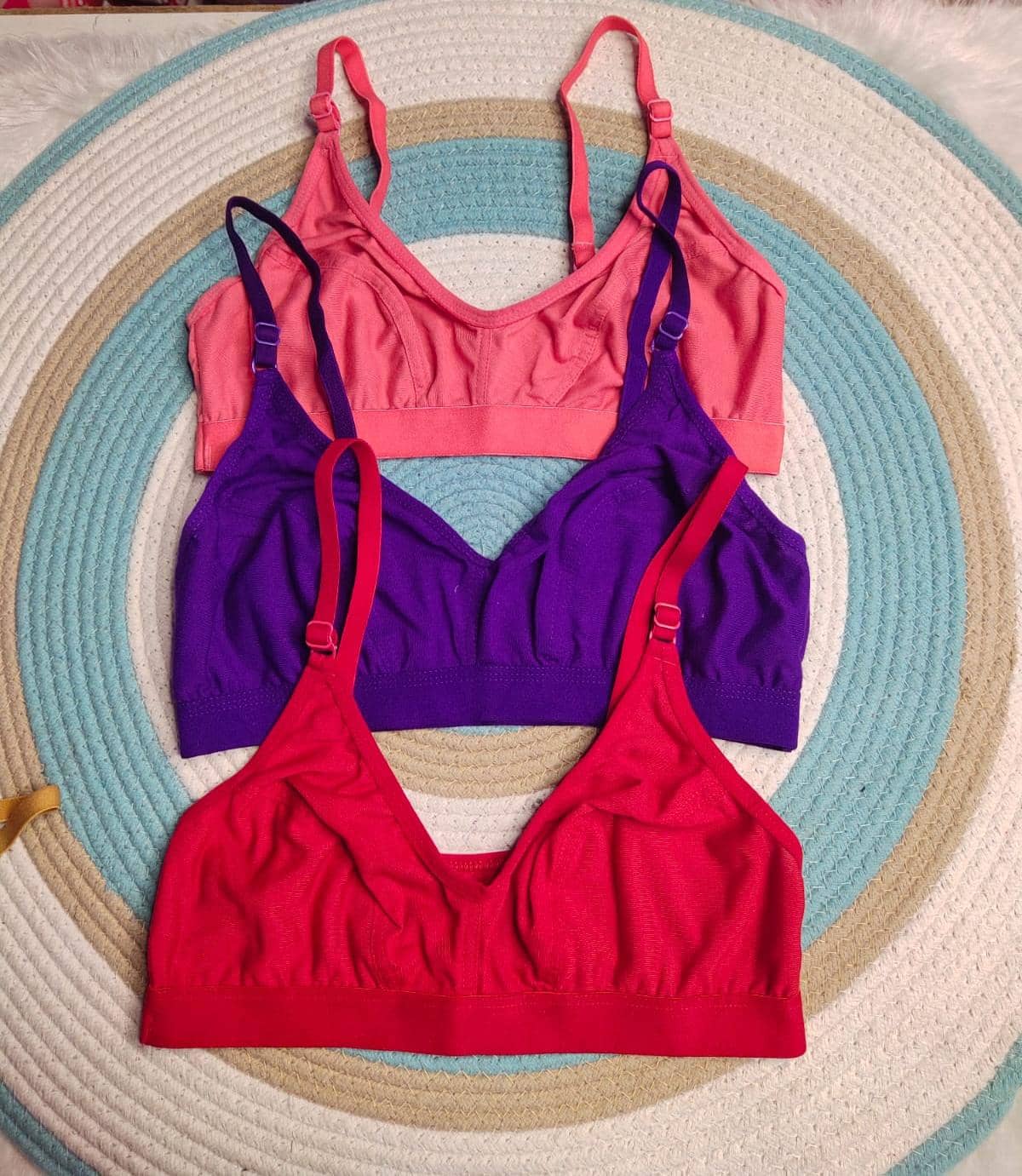 love girl Pack of 3 Cotton Blend Non Padded Sports Bra For Women ( Red,Purple,Pink )