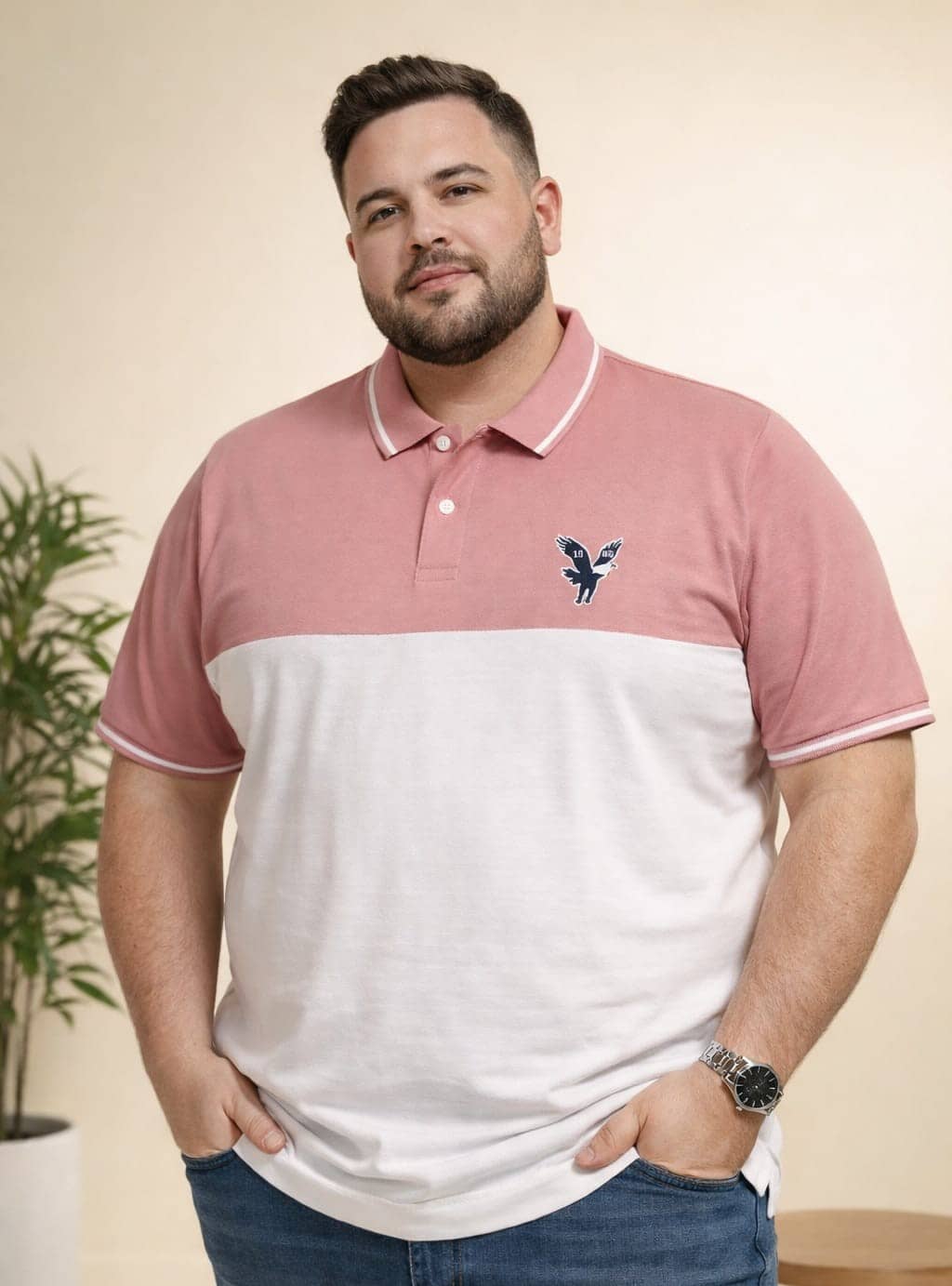 AUSTIVO Men Cotton Blend Regular Fit Striped Polo T Shirt ( Pink )