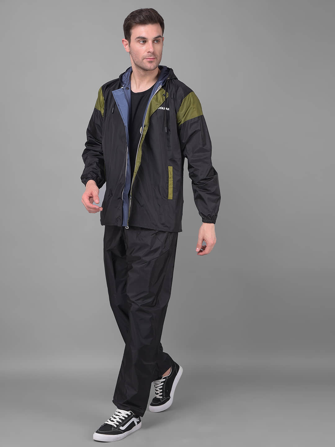 Dollar Rainguard Men's Reversible Full Sleeve Solid Raincoat Set With Adjustable Hood and Pocket