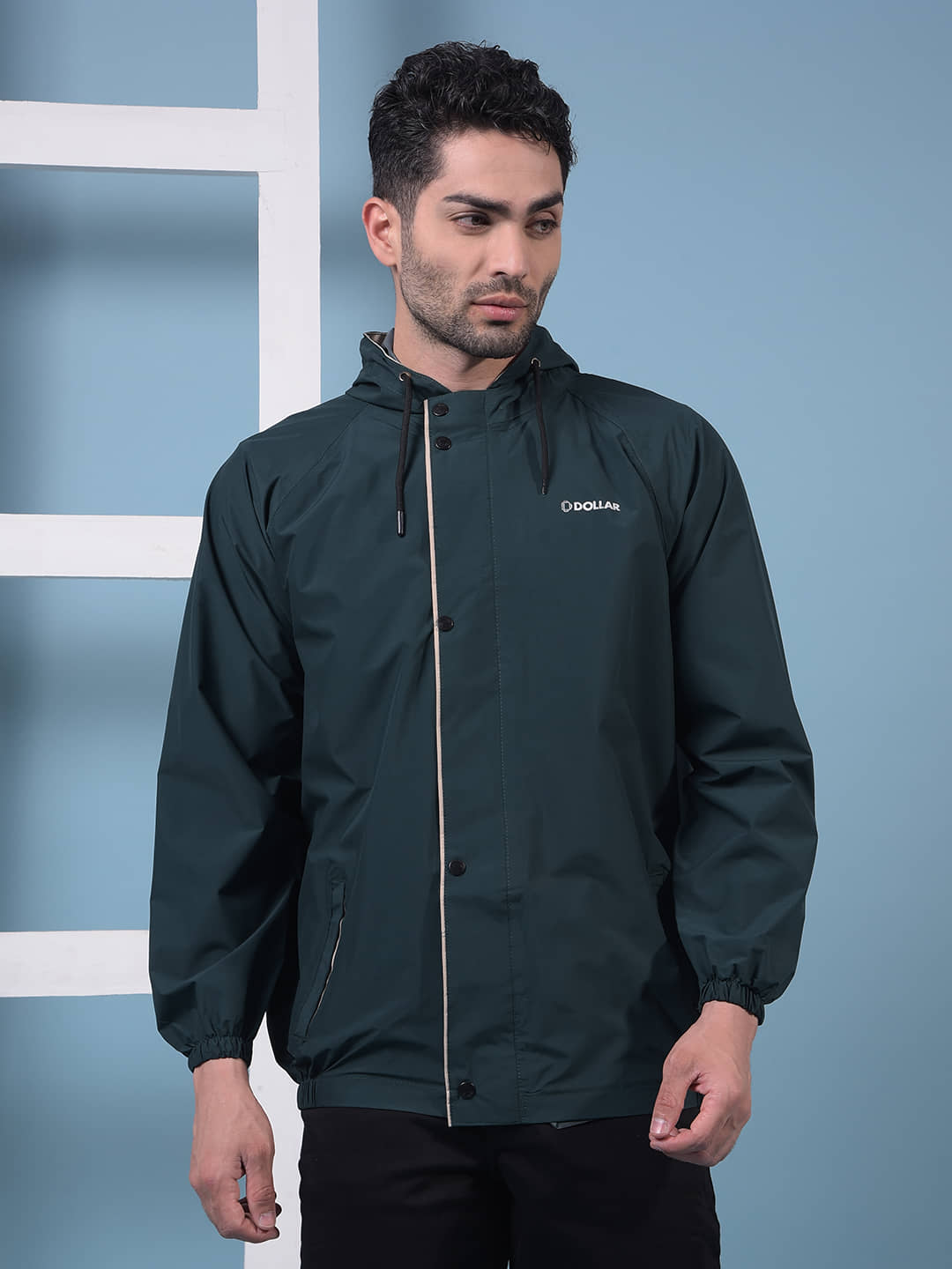 Dollar Men Waterproof PVC Rain Jacket Hood Pocket Zipper Button Rainwear