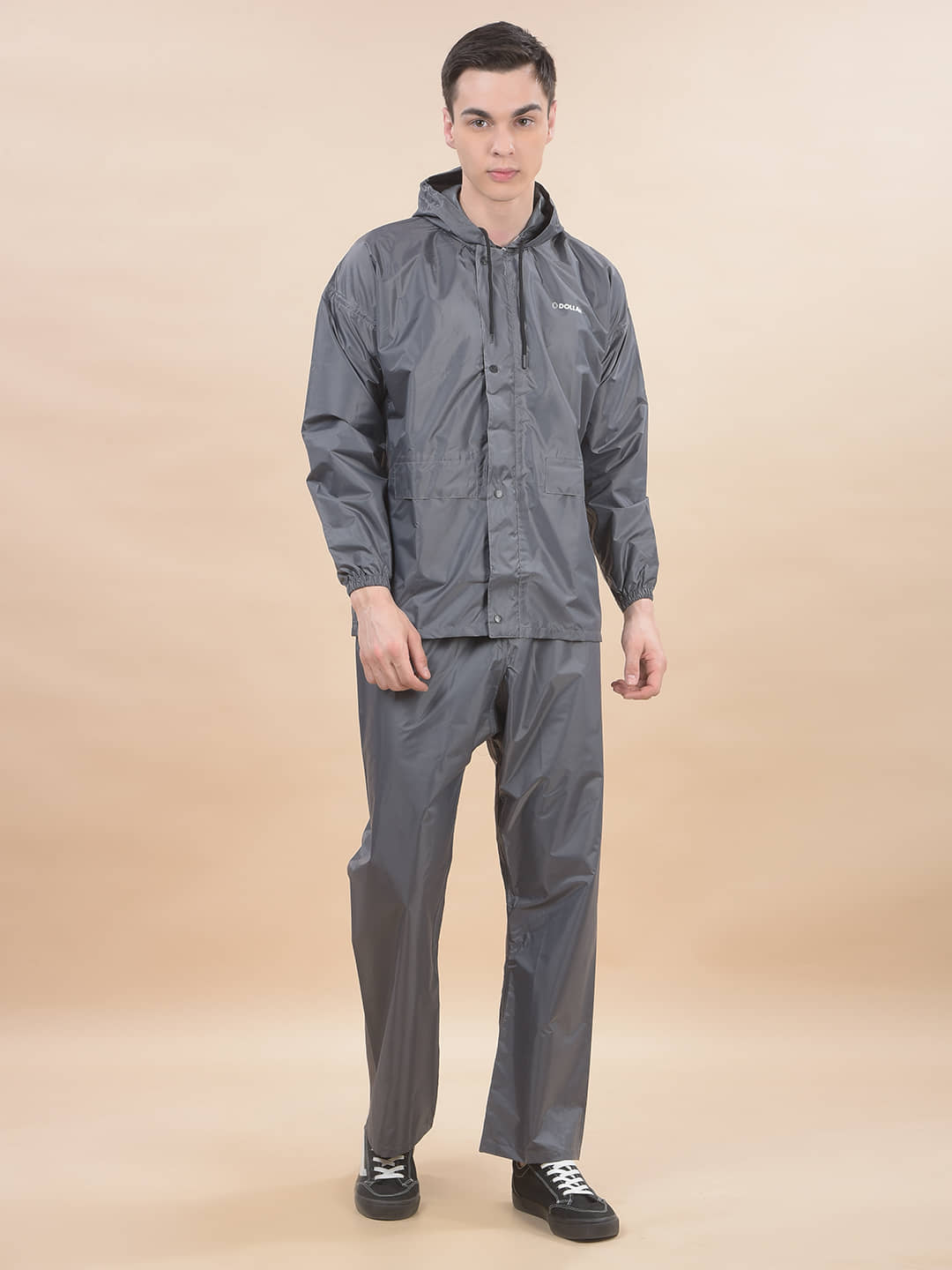 Dollar Men Waterproof PVC Raincoat Set Hood Pocket Jacket Pant Rainwear