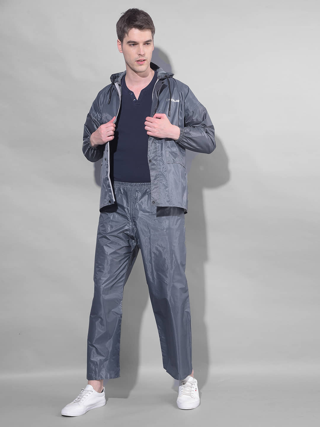 Dollar Men Waterproof PVC Raincoat Set Hood Pocket Jacket Pant Rainwear