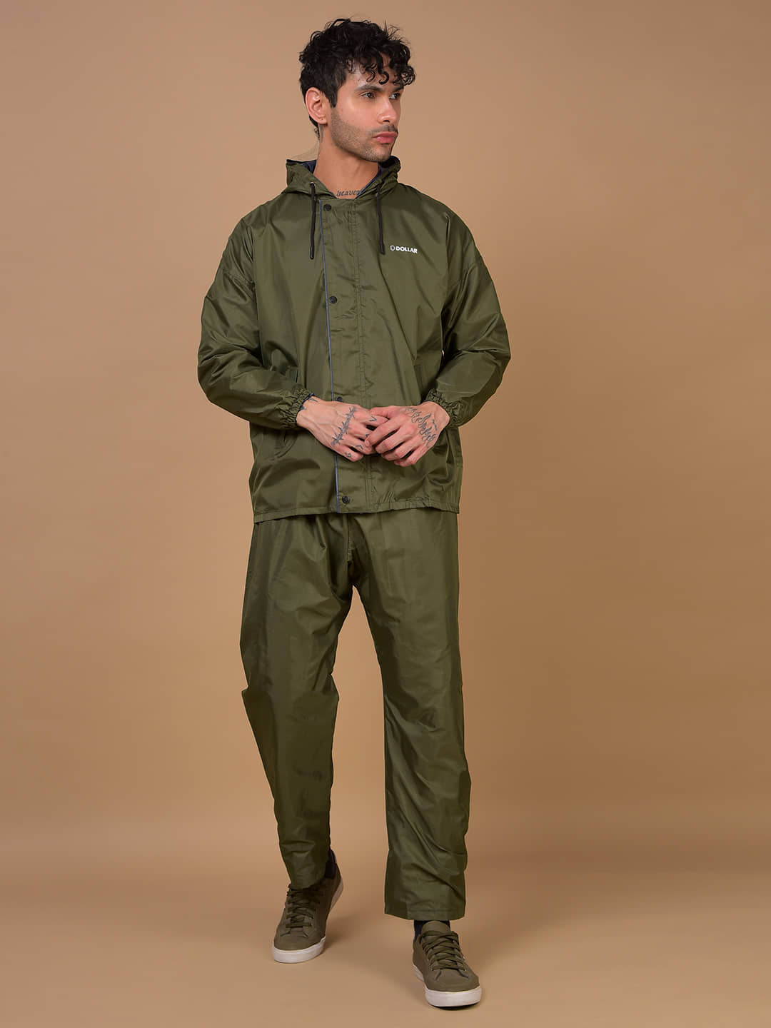 Dollar Men Waterproof Reversible Raincoat Set Hood Pocket Jacket Pant Suit