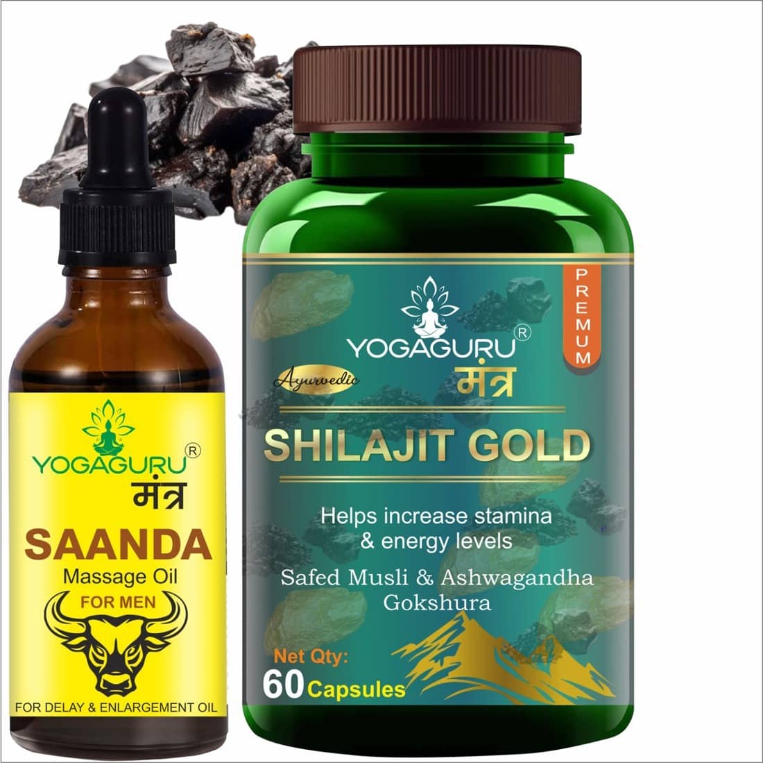 Pure Natural & Herbal Shilajit Gold Capsules - 60 Capsules, 500MG - Natural Energy Booster With Massage oil 30ml