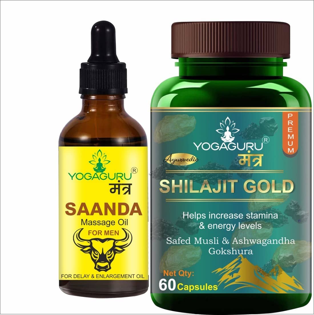 Pure Natural & Herbal Shilajit Gold Capsules - 60 Capsules, 500MG - Natural Energy Booster With Massage oil 30ml