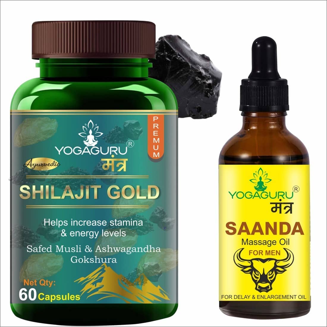 Pure Natural & Herbal Shilajit Gold Capsules - 60 Capsules, 500MG - Natural Energy Booster With Massage oil 30ml