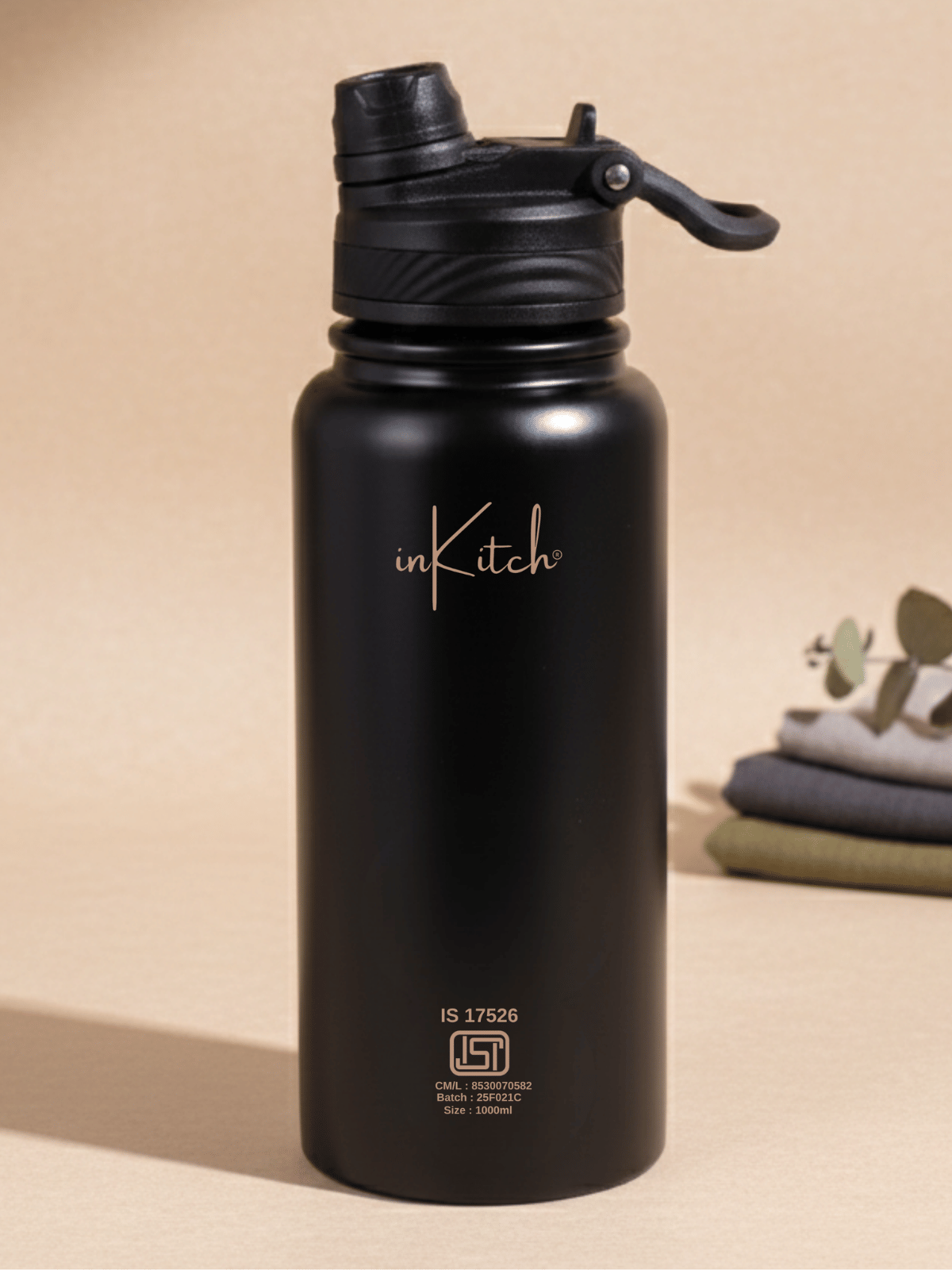 inKitch Hot&Cold WaterBottle Black Steel Flask ( 1000 ml )