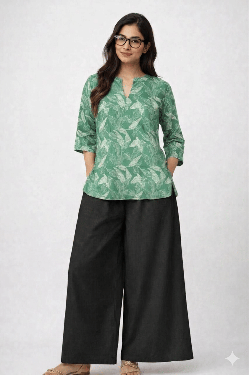 keshav fashion Women Printed Tunic With Palazzos Co-Ord Set ( Green )