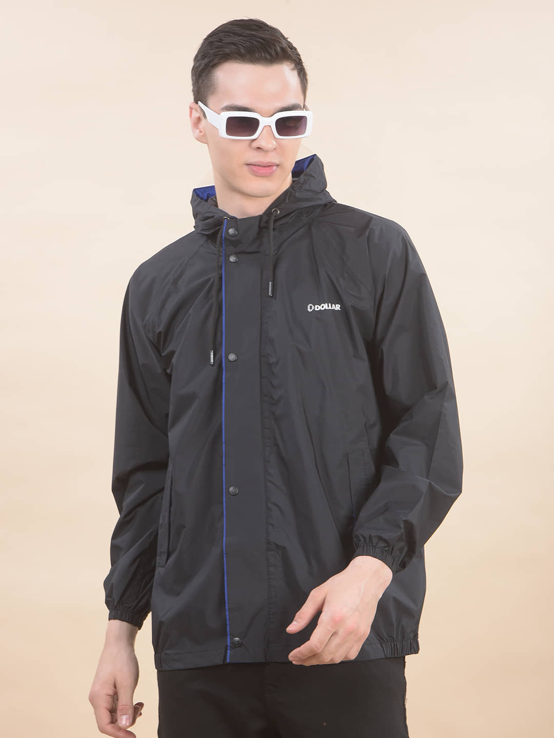 Dollar Men Waterproof PVC Rain Jacket Hood Pocket Zipper Button Rainwear