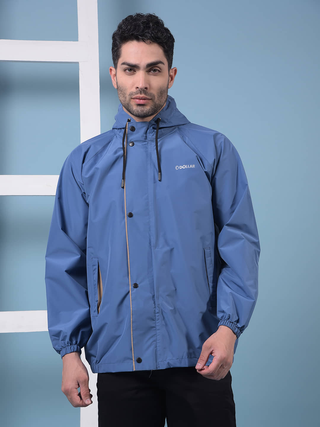 Dollar Men Waterproof PVC Rain Jacket Hood Pocket Zipper Button Rainwear