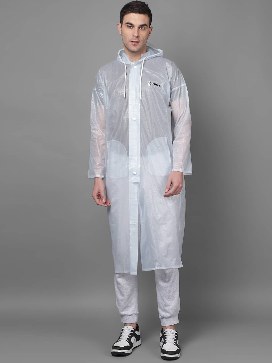 Dollar Unisex Transparent Waterproof PVC Long Raincoat Hood Pocket Zipper