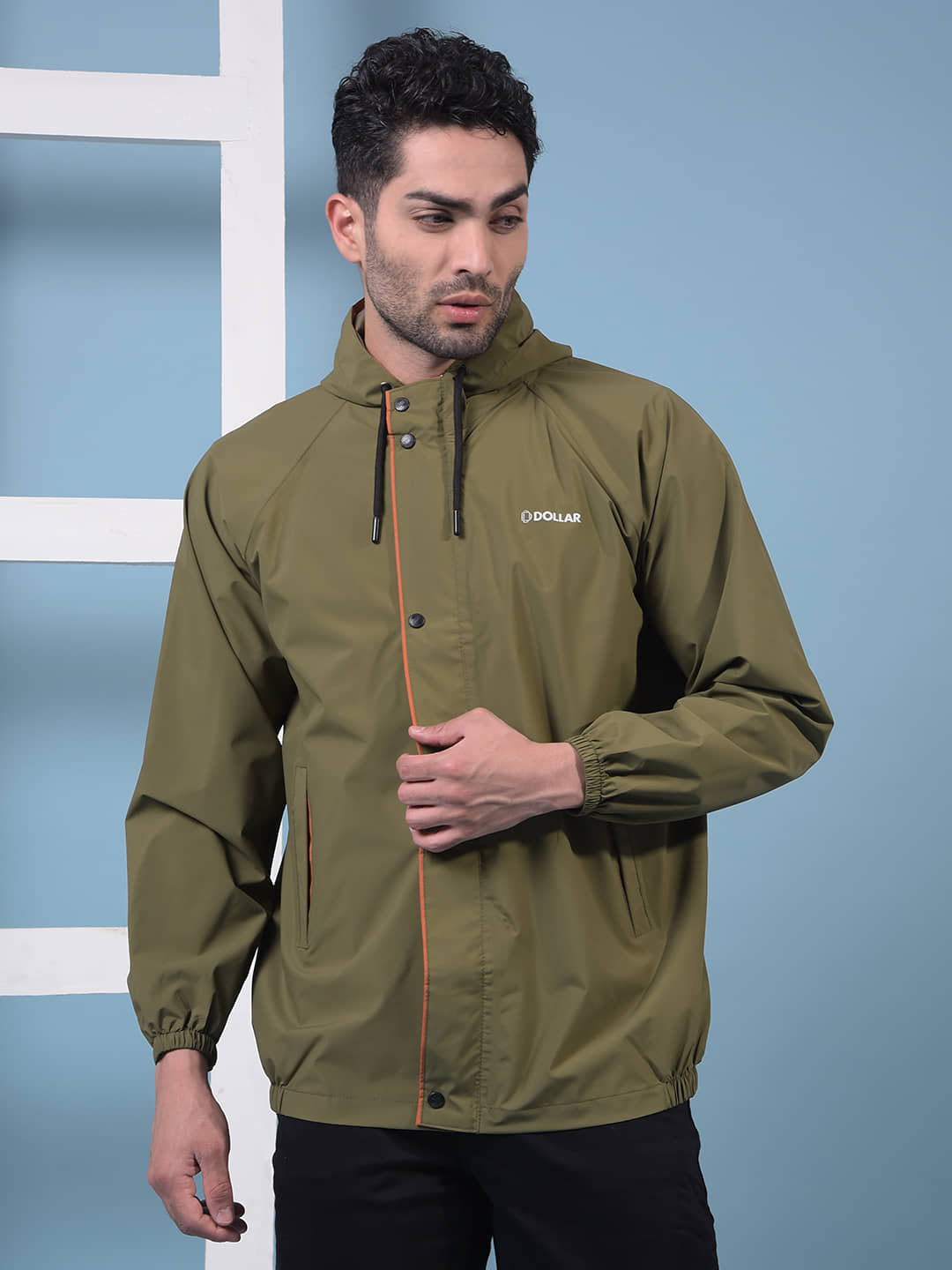 Dollar Men Waterproof PVC Rain Jacket Hood Pocket Zipper Button Rainwear