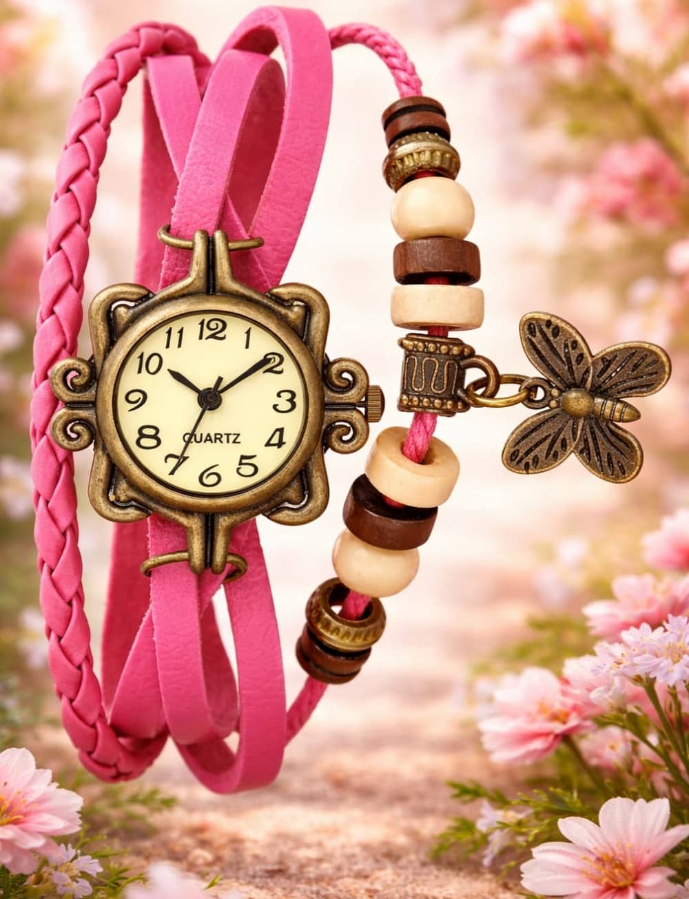 DECLASSE Pink Leather Analog Womens Watch