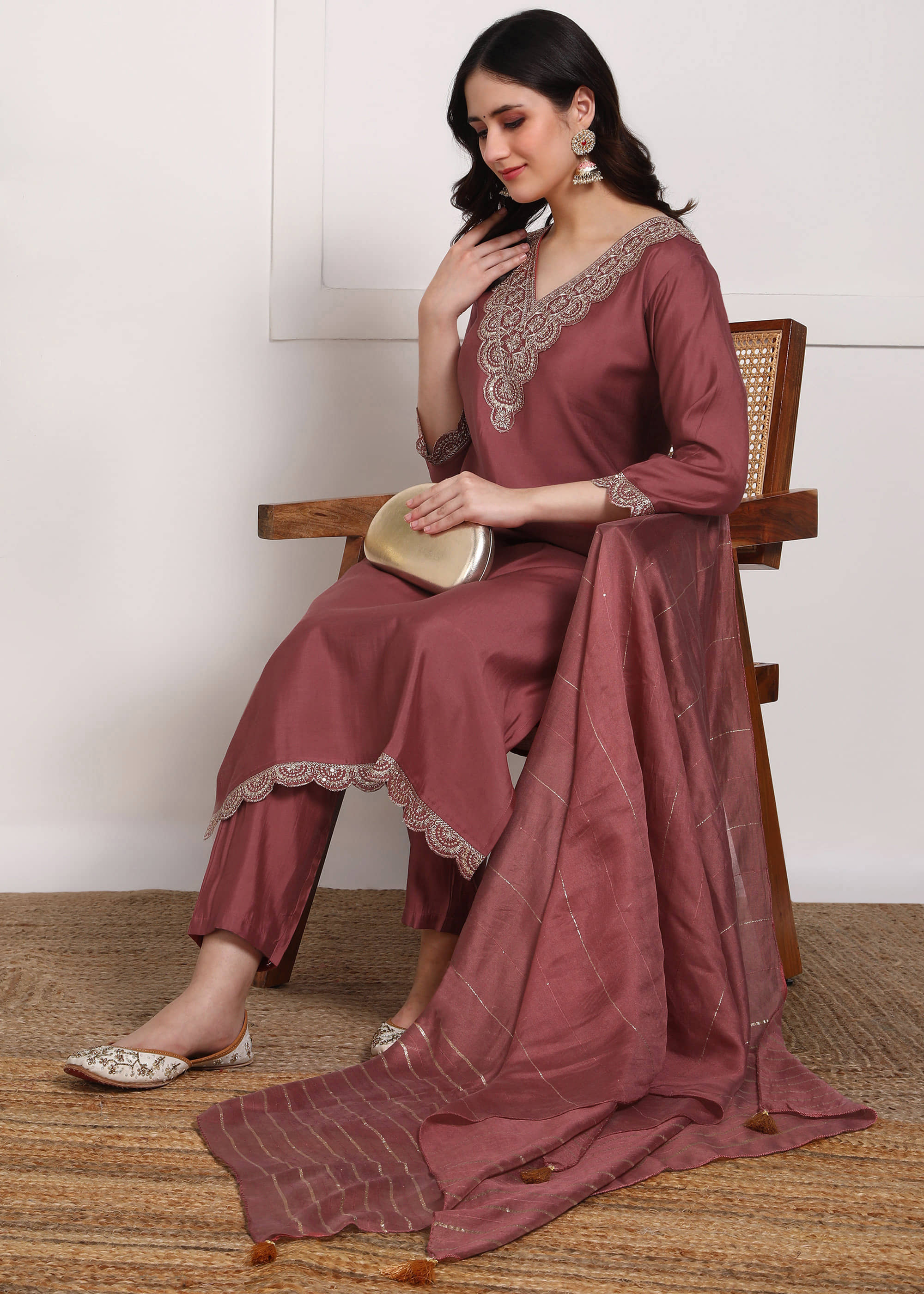 Hiva Trendz Women Silk Blend Solid Straight Kurti With Pants ( Rust )
