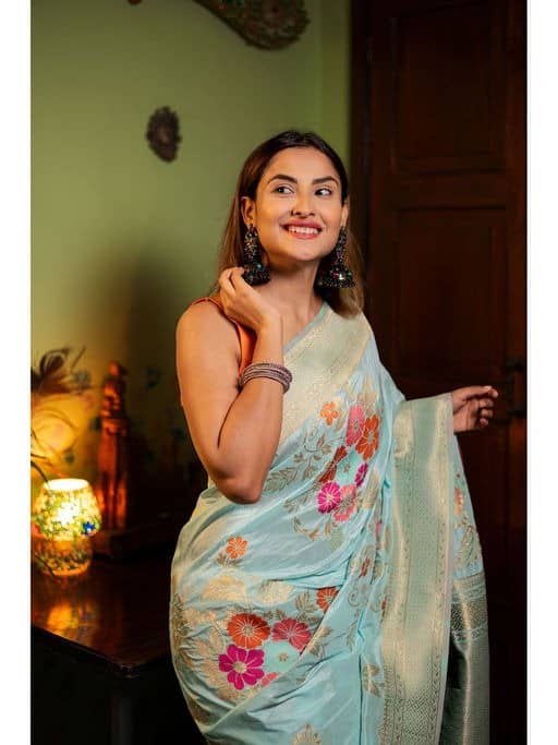 fab woven Art Silk Woven Design Banarasi saree With Unstitched Blouse Piece ( Sea Green ) - Sarees | Buy online on ZillyBuy