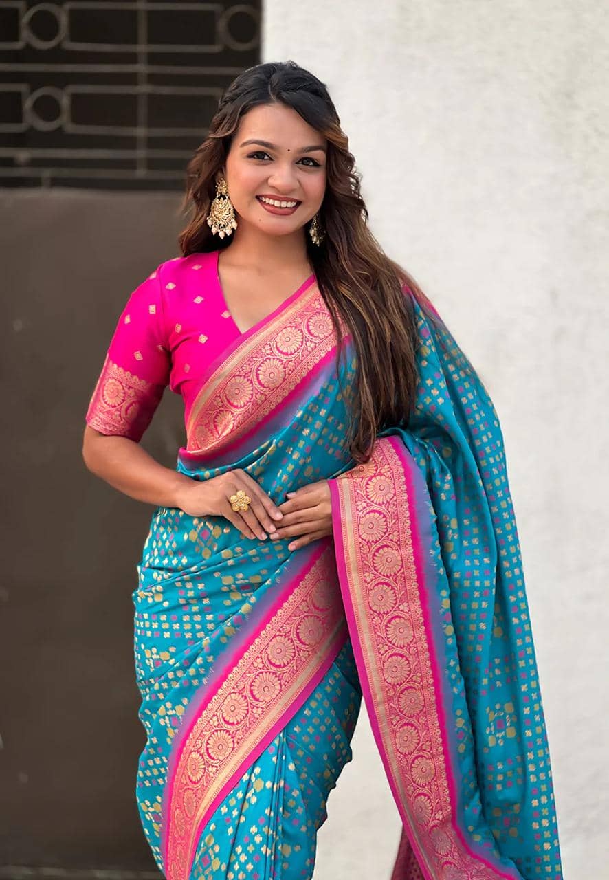 fab woven Art Silk Woven Design Banarasi saree With Unstitched Blouse Piece ( Rama ) - Sarees | Buy online on ZillyBuy
