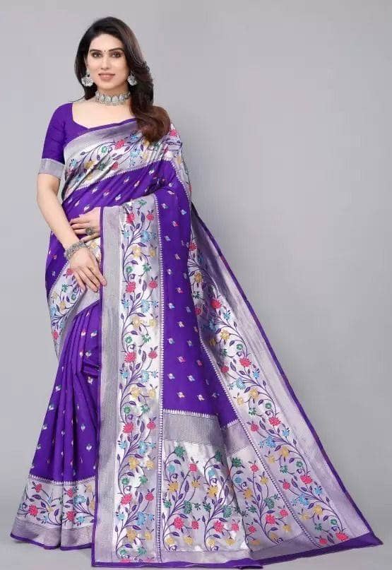 fab woven Art Silk Woven Design Banarasi saree With Unstitched Blouse Piece ( Purple ) - Sarees | Buy online on ZillyBuy