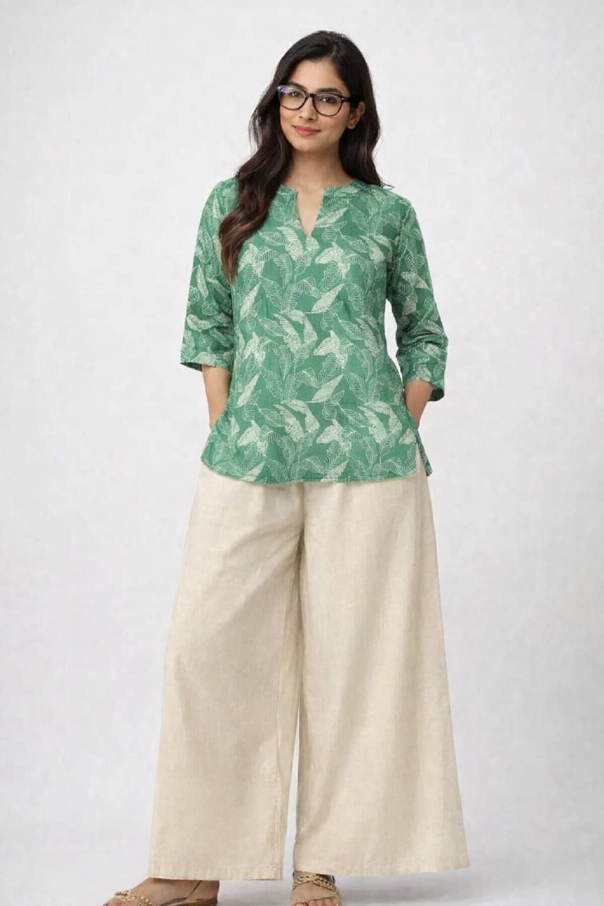 keshav fashion Women Printed Tunic With Palazzos Co-Ord Set ( Green )