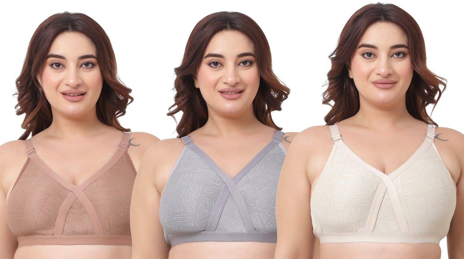 zunahme Pack of 3 Cotton Blend Lightly Padded Everyday Bra For Women ( Multicolor )