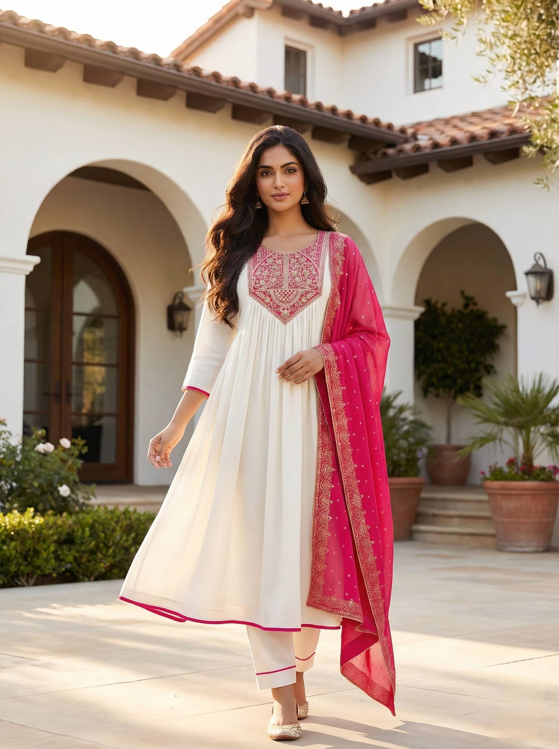 Hiva Trendz Women Polyester Embroidered Straight Kurti With Pants ( White )