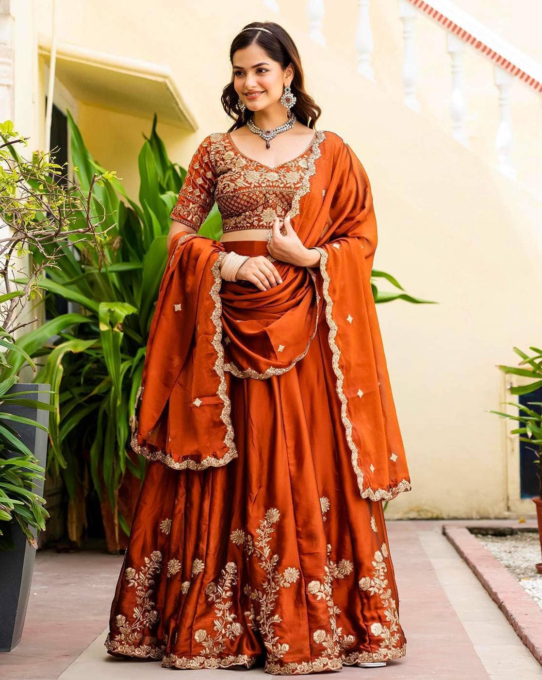 piludi Women's Art Silk Semi Stitched Flared Lehenga Choli