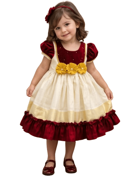 DS DRESSES Cotton Blend Frock For Baby Girls ( Pack of 1 , Maroon )