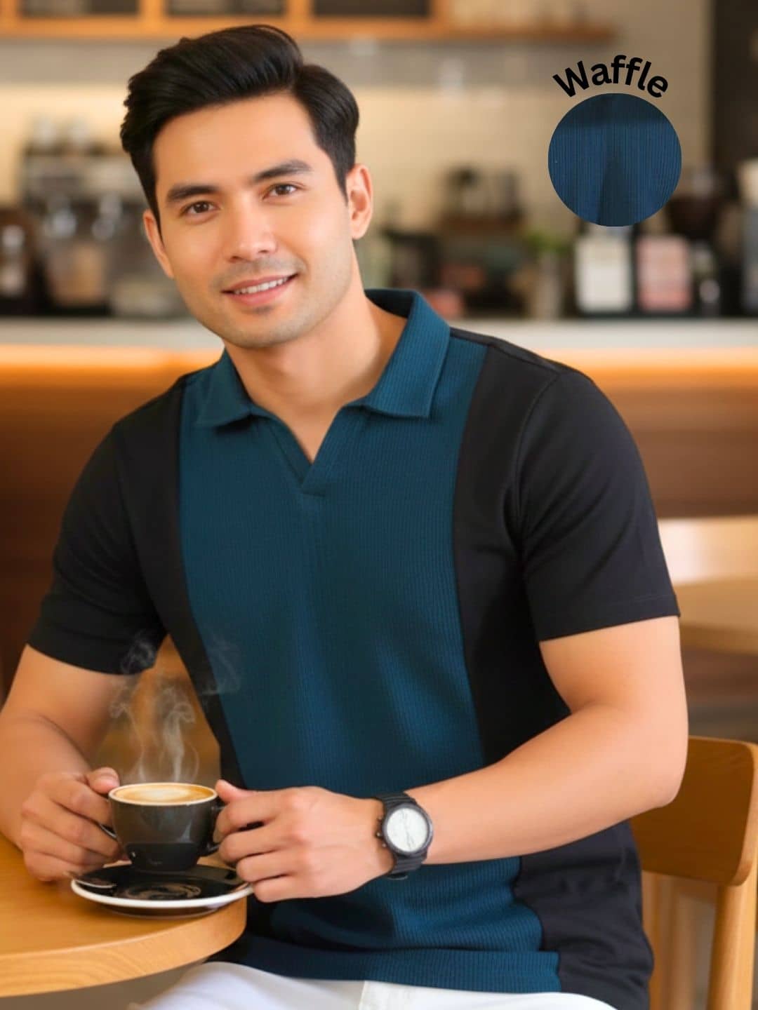Rigo Men Cotton Regular Fit Colorblock Polo T Shirt ( Black )