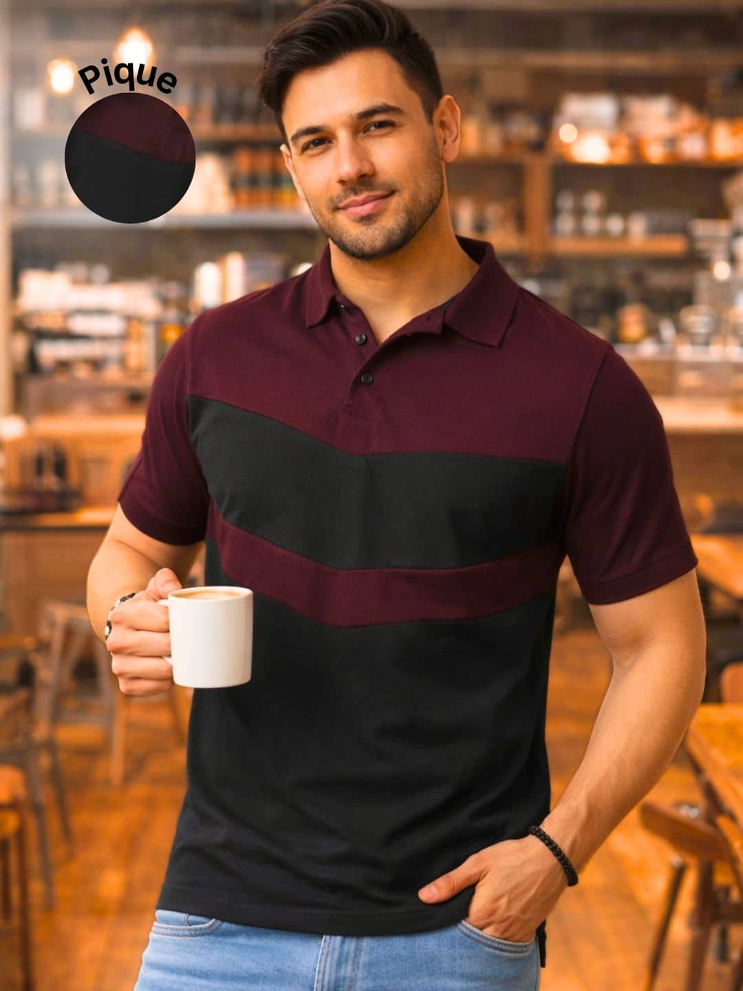 Rigo Men Cotton Regular Fit Colorblock Polo T Shirt ( Maroon )