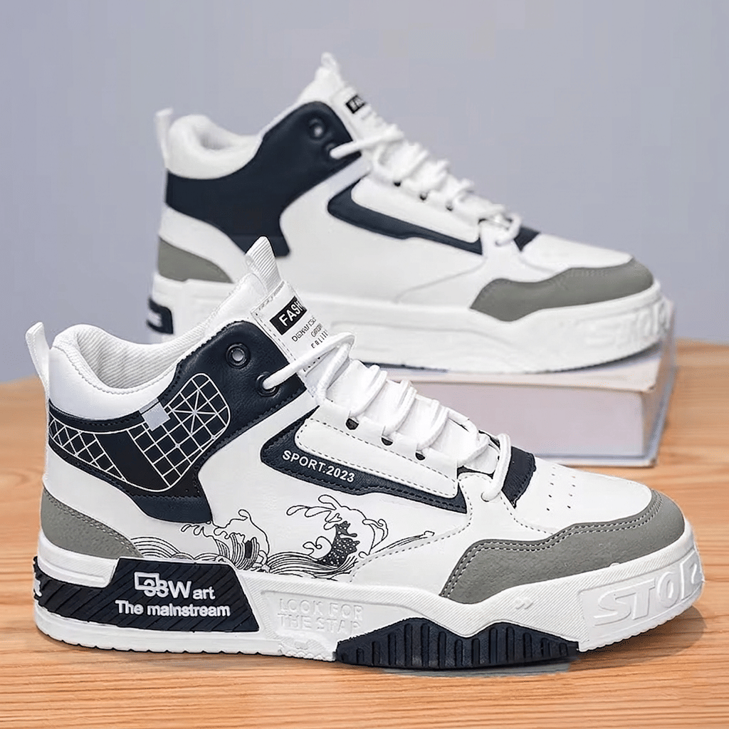 Xtoon Men’s High-Top Great Wave Graphic Urban Sneakers Navy Men's - Casual Shoes | Buy online on ZillyBuy